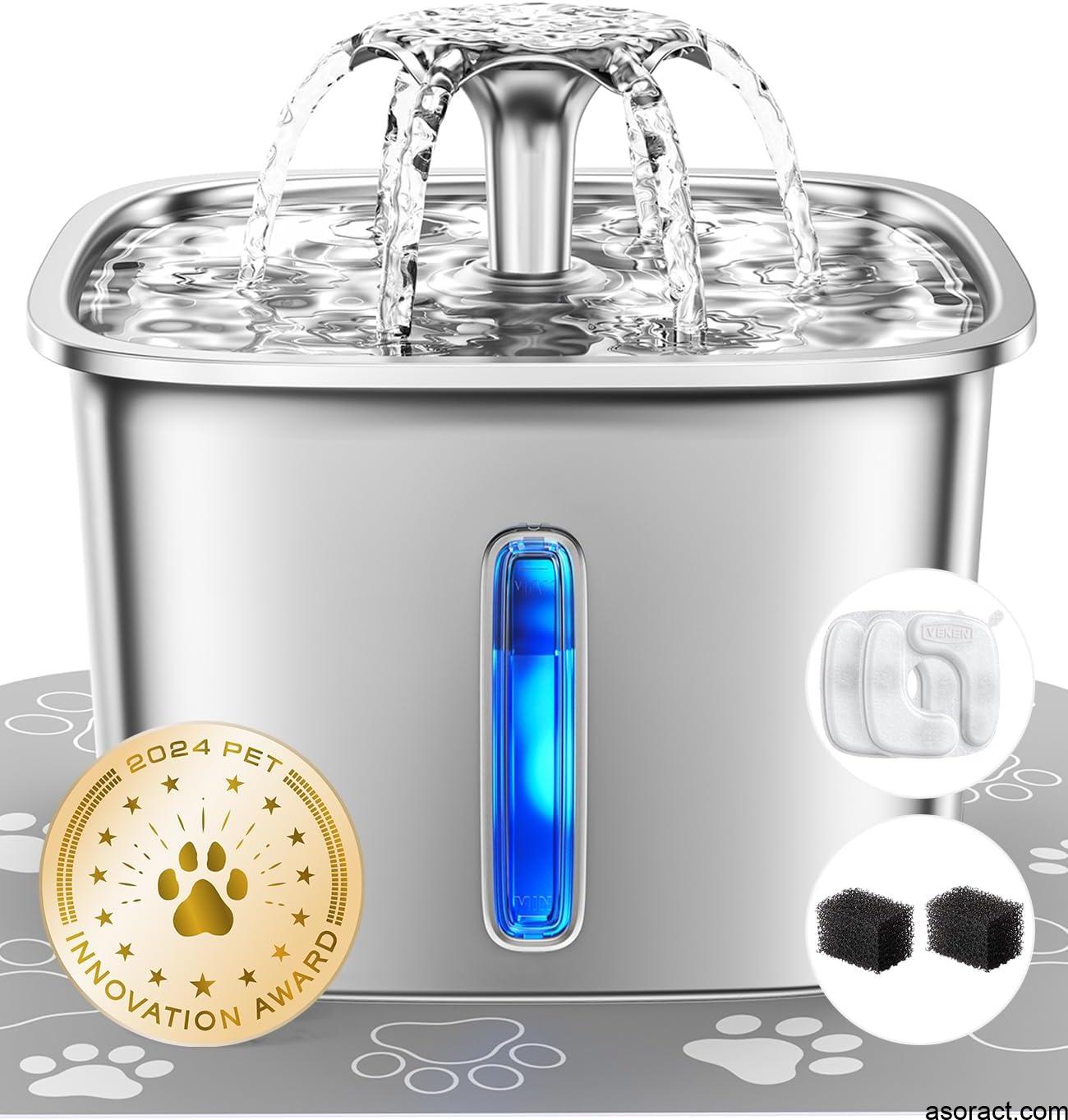 Veken Stainless Steel Cat Water Fountain